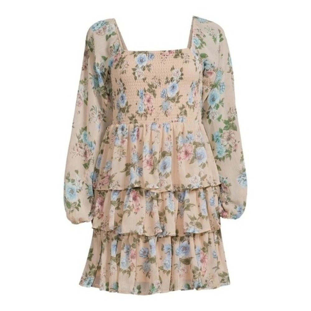 Madden NYC Floral Milkmaid Coquette Ruffle Smocked ‎ Dress XS #3